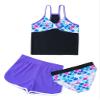 Moggemol Kids Girls 3 Piece Tankini Swimsuit Floral Print Top with Boyshorts Bottoms Bathing Suit Swimwear Fish Scales 14 Years view 3