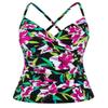 coastal rose Womens Tummy Control Tankini Top Front Twist V Neck Swim Top Ruched Underwire Swimsuit Tops US8 Black&Pink Flowers view 1