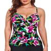 coastal rose Womens Tummy Control Tankini Top Front Twist V Neck Swim Top Ruched Underwire Swimsuit Tops US8 Black&Pink Flowers view 2