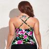 coastal rose Womens Tummy Control Tankini Top Front Twist V Neck Swim Top Ruched Underwire Swimsuit Tops US8 Black&Pink Flowers view 4