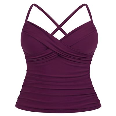 coastal rose Womens Underwire Tankini Tops Front Twist V Neck Swim Top Ruched Tummy Control Swimsuit Tops US8 Wine Red