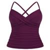 coastal rose Womens Underwire Tankini Tops Front Twist V Neck Swim Top Ruched Tummy Control Swimsuit Tops US8 Wine Red view 1