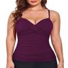 coastal rose Womens Underwire Tankini Tops Front Twist V Neck Swim Top Ruched Tummy Control Swimsuit Tops US8 Wine Red view 2