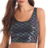 Hedmy Women Rave Festival Shiny Holographic Mermaid Scale Tank Top Gym Fitness Sports Crop Top Gray One Size view 1