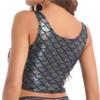 Hedmy Women Rave Festival Shiny Holographic Mermaid Scale Tank Top Gym Fitness Sports Crop Top Gray One Size view 4