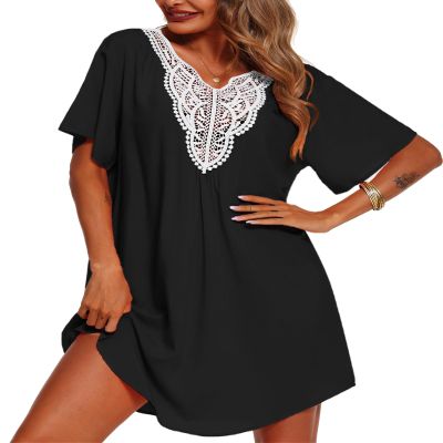 Supnier Black Swimsuit Coverup for Women Plus Size Bathing Suit Cover Up Dress V Neck Swim Cover Ups 3XL