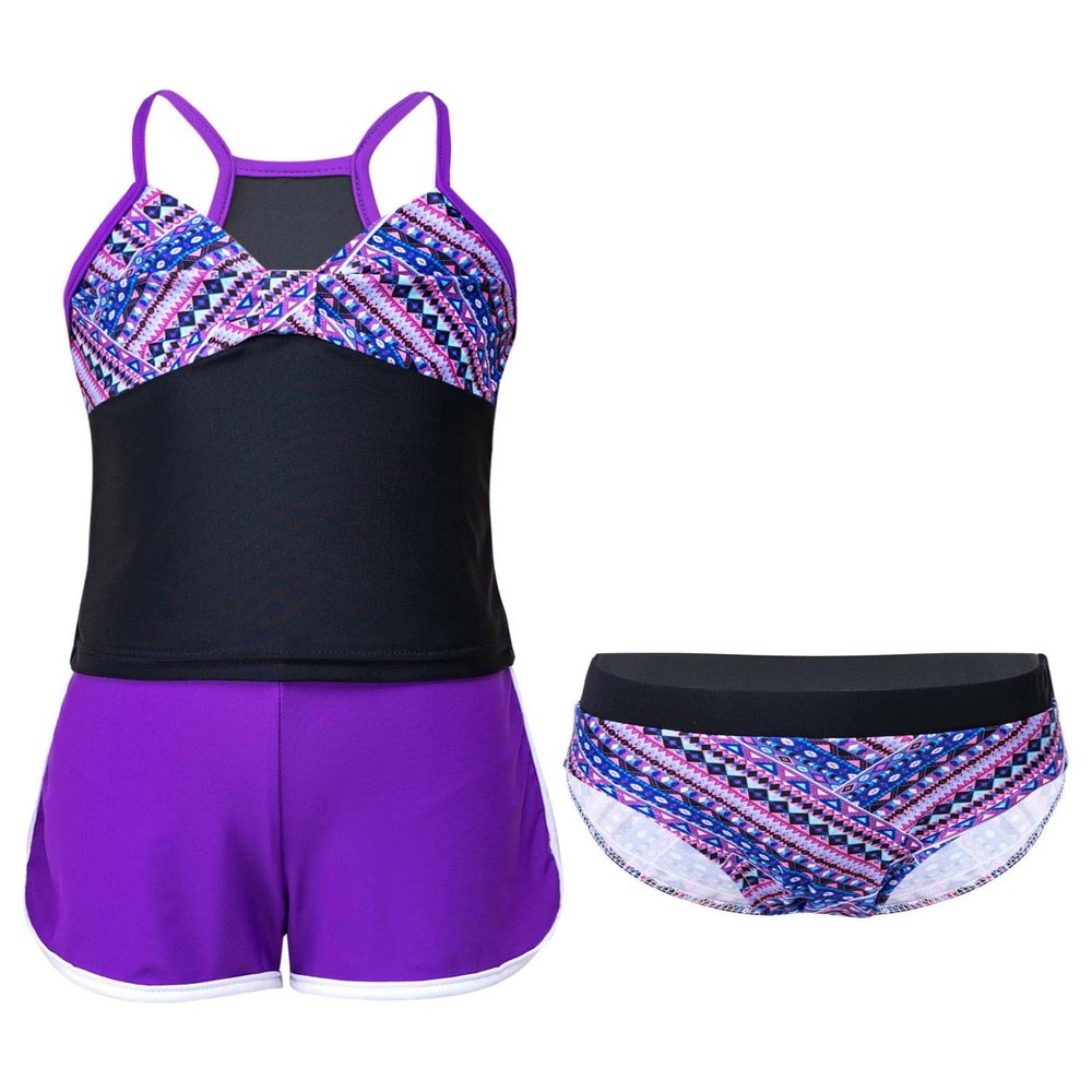 Moggemol Kids Girls 3 Piece Tankini Swimsuit Floral Print Top with Boyshorts Bottoms Bathing Suit Swimwear Ethnic Pattern 4 Years