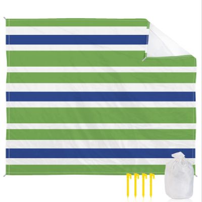 ALAGEO Beach Blanket Green Stripe Sandproof Waterproof Beach Mat Blue and White Sand Free Mat Quick Drying Beach Essentials for Vacation Lightweight with 4 Stakes & Corner Pockets 95"x80"