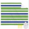 ALAGEO Beach Blanket Green Stripe Sandproof Waterproof Beach Mat Blue and White Sand Free Mat Quick Drying Beach Essentials for Vacation Lightweight with 4 Stakes & Corner Pockets 95"x80" view 1
