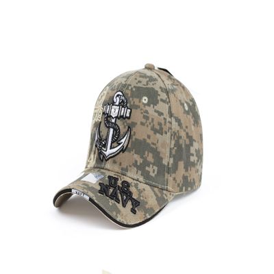 Ashen Fane Navy Premium 6 Panel Adjustable Veteran Baseball Hat, Digital with Anchor Logo
