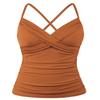 coastal rose Womens Underwire Tankini Tops Front Twist V Neck Swim Top Ruched Tummy Control Swimsuit Tops US18 Orange view 1