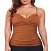 coastal rose Womens Underwire Tankini Tops Front Twist V Neck Swim Top Ruched Tummy Control Swimsuit Tops US18 Orange view 2