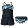 Moggemol Kids Girls 3 Piece Tankini Swimsuit Floral Print Top with Boyshorts Bottoms Bathing Suit Swimwear Black,Lily 8 Years view 1