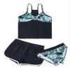 Moggemol Kids Girls 3 Piece Tankini Swimsuit Floral Print Top with Boyshorts Bottoms Bathing Suit Swimwear Black,Lily 8 Years view 3