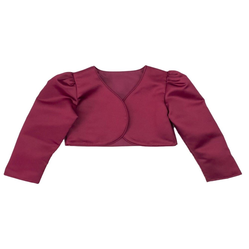 Baby Girl Long Sleeves Communion Christening Baptism Burgundy Bolero Flower Girl Formal Wedding Cardigan Jacket Age 6-12 Months