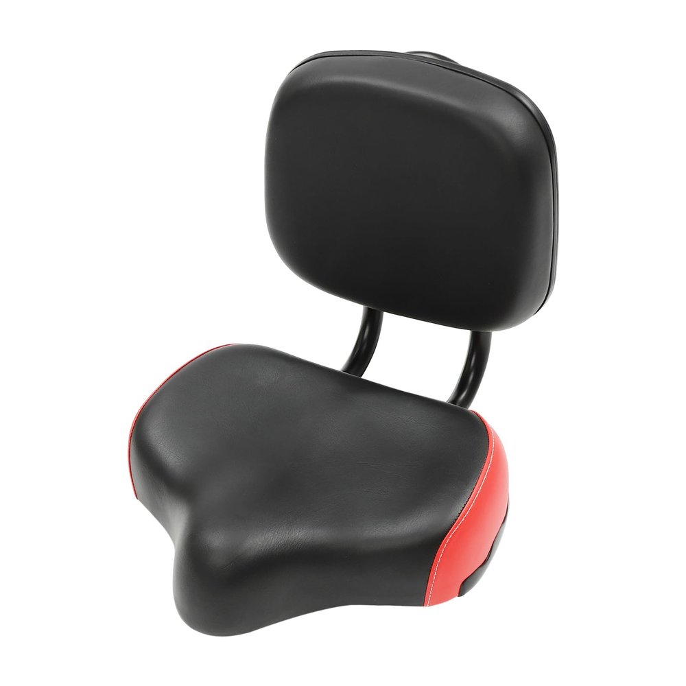 Backrest Saddle Bike Seat with Backrest, Comfort Bike Seats for Men & Women, 11.5" x 9.5" Universal Bicycle Tricycle Saddle Seat with Back Support, Faux Leather Foam Cycling Seat Cushion (Black Red)