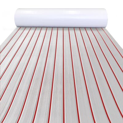 KXKZREN Boat Flooring EVA Foam Decking Sheet Faux Teak Marine Mat Non-Slip Boat Carpet Self-Adhesive Flooring for Jon Boats Motorboat RV Yacht Kayak Swim Platform 44 x 94.5 inch,28.93 sq.ft