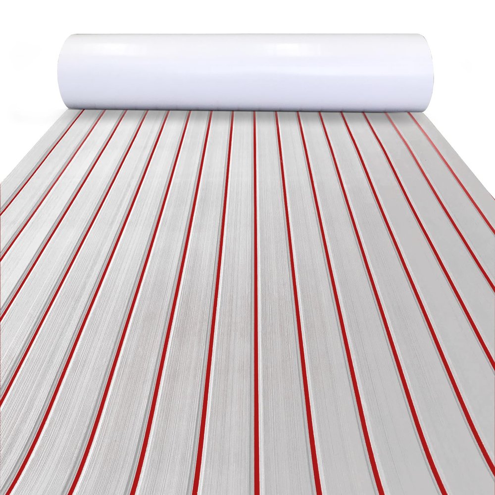 KXKZREN Boat Flooring EVA Foam Decking Sheet Faux Teak Marine Mat Non-Slip Boat Carpet Self-Adhesive Flooring for Jon Boats Motorboat RV Yacht Kayak Swim Platform 44 x 94.5 inch,28.93 sq.ft