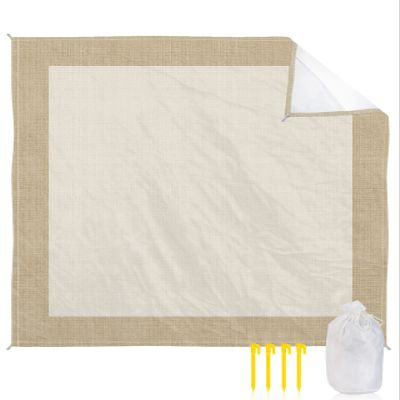 ALAGEO Beach Blanket Farmhouse Khaki Beige Sandproof Waterproof Beach Mat Burlap Background Sand Free Mat Quick Drying Beach Essentials for Vacation Lightweight with 4 Stakes & Corner Pockets 95"x80"