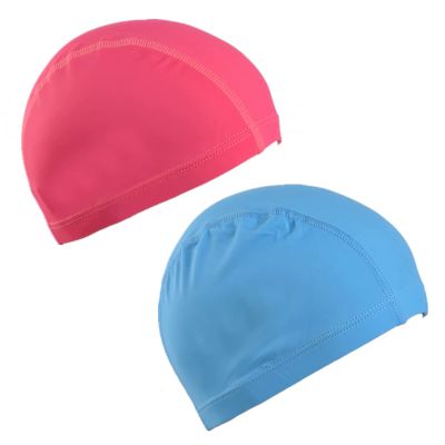 MIOKY 2 pcs Men Bathing Cap Women Swim Cap,Rose Lake Blue Bright Color Breathable Non-Waterproof Durable Nylon Cloth Fabric Swimming Hat for Adult Teen Youth Kids Boys Girls