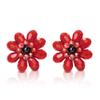 AeraVida Colorful Tropical Garden Vibrant Red Crystal Flower Beaded Clip-On Earrings | Handcrafted Non-Pierced Jewelry for Women | Bright Floral Clip-On Statement Earrings view 1