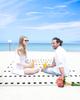 ALAGEO Beach Blanket Boho Black White Sandproof Waterproof Beach Mat Geometric Dots Sand Free Mat Quick Drying Beach Essentials for Vacation Lightweight with 4 Stakes & Corner Pockets 118"x108" view 4