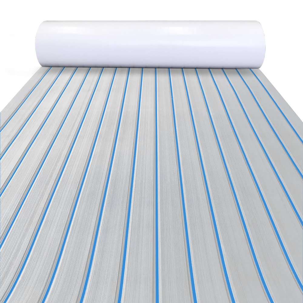 KXKZREN Boat Flooring EVA Foam Decking Sheet Faux Teak Marine Mat Non-Slip Boat Carpet Self-Adhesive Flooring for Jon Boats Motorboat RV Yacht Kayak Swim Platform 44 x 94.5 inch,28.93 sq.ft
