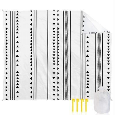ALAGEO Beach Blanket Boho Black White Sandproof Waterproof Beach Mat Geometric Stripes Sand Free Mat Quick Drying Beach Essentials for Vacation Lightweight with 4 Stakes & Corner Pockets 95"x80"