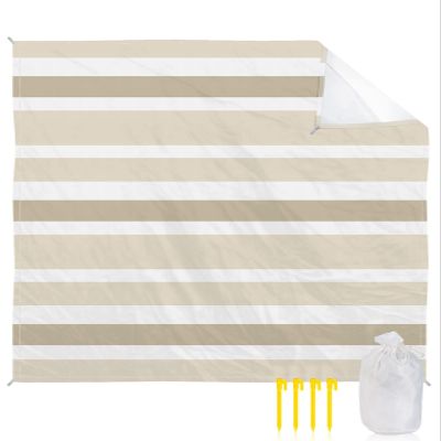 Beach Blanket Beige White Stripes Sandproof Waterproof Beach Mat Beighe Farmhouse Stripe Sand Free Mat Quick Drying Beach Essentials for Vacation Lightweight with 4 Stakes & Corner Pockets 118"x108"