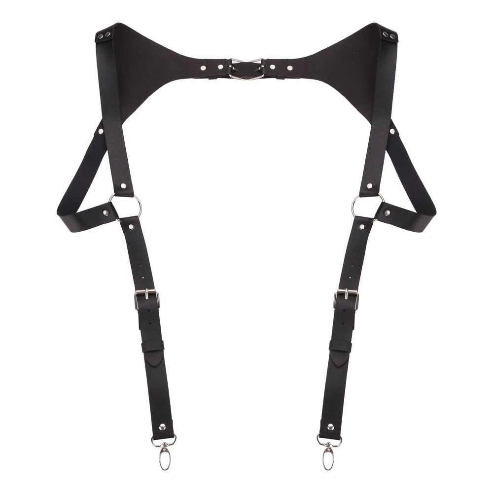 Alvivi Medieval Retro Faux Leather Suspenders with Adjustable Buckle Steampunk Suspenders for Men Cosplay Party Clubwear Black B One Size