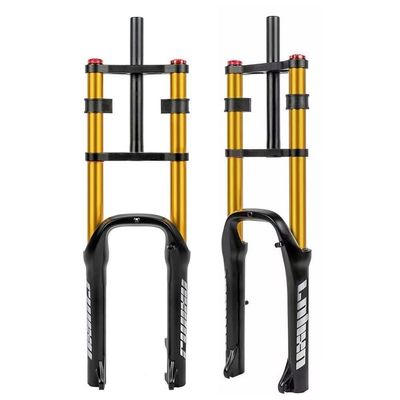 HSQMA Snow Bike Fork,20 Inch 4.0' Tire Fat Air Suspension Forks Travel 110mm,Double Shoulder Disc Brake Bicycle Straight Front Fork Adjustable Rebound,For ATV/Beach Bike/MTB/BMX (Color : 20' Gold)