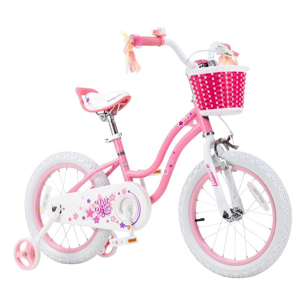 RoyalBaby Girls Bike with Training WheelsStargirl Kids Bicycle 14 Inch Toddlers to Big Kids 3-5 Years, Star Pink