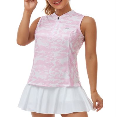 JINSHI Pink Golf Shirts for Women with Collarless Pickleball Shirts Golf Clothes Breathable Bowling Pink Large