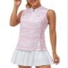 JINSHI Pink Golf Shirts for Women with Collarless Pickleball Shirts Golf Clothes Breathable Bowling Pink Large view 1