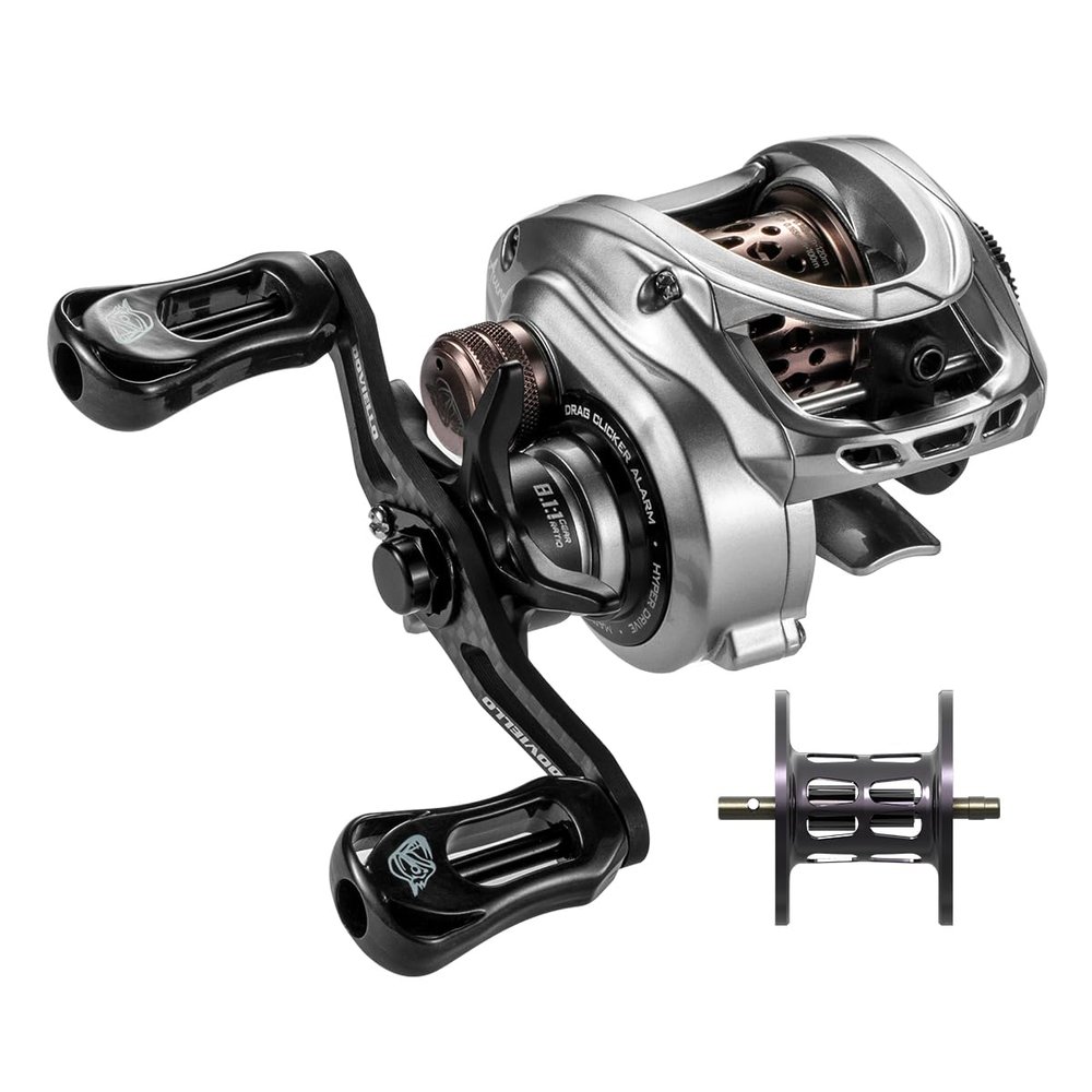 DOVIELLO HICC50 Compact Baitcaster Fishing Reels-4.7oz Ultra Smooth Fishing Reel with Magnetic Brake,8.1:1 Speed Ratio and 10+1 Bearing Reels Equipped for Saltwater Outdoor - Right Hand Dual spools