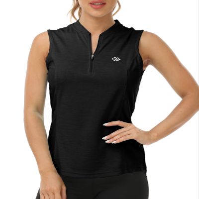 JINSHI Golf Shirts for Women Sleeveless with Collarless Tank Tops Shirts Moisture Wicking Womens Golf Apparel Dry Fit Lightweight Black Small