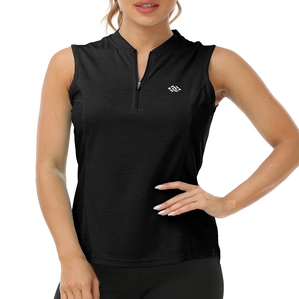 JINSHI Golf Shirts for Women Sleeveless with Collarless Tank Tops Shirts Moisture Wicking Womens Golf Apparel Dry Fit Lightweight Black Small