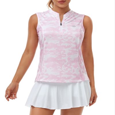 JINSHI Pink Golf Shirts for Women with Collarless Pickleball Shirts Golf Clothes Breathable Bowling Pink XX-Large