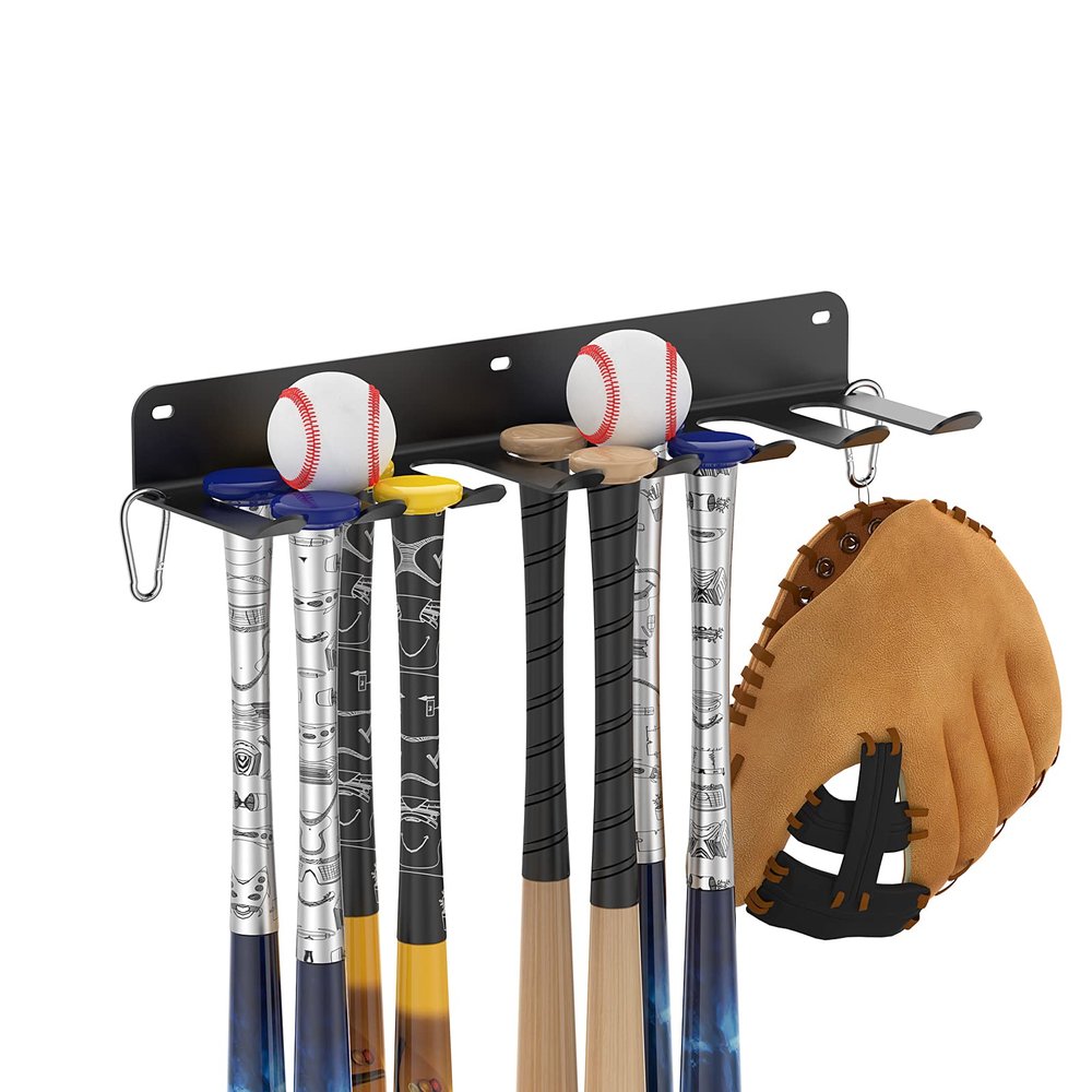 JBCLUB Baseball Bat Rack, 14 Bats Display Rack, Metal Bat Hanger, Bat Holder for Dugout Fence Garage, Black