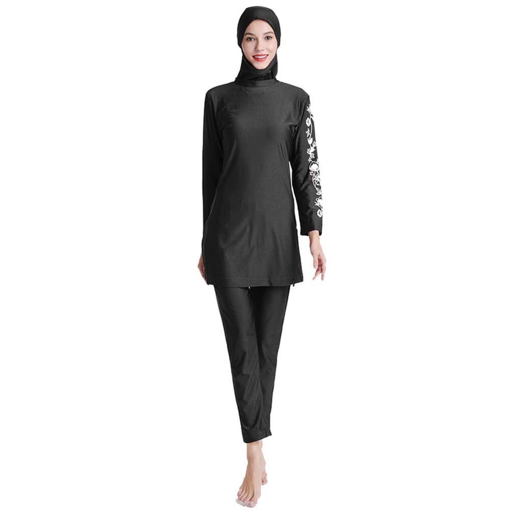 OBEEII Womens Muslim Swimsuits Full Coverage Long Sleeve Swimwear Burkini Hijab Bathing Suit Black02 3XL