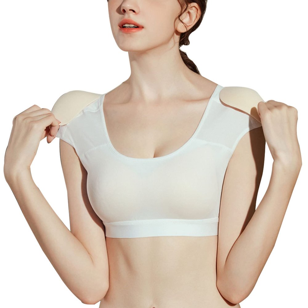 KEHUAN Women 2 in 1 Built-in Shoulder Pad Female Breathable Fitness Tops Push Up Bra Vest,White-Small