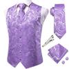 Hi-Tie Men's Paisley Lilac Silk Vest Waistcoat with Necktie Pocket Square Cufflinks Lapel Pin Formal Wedding Tuxedo view 2