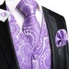 Hi-Tie Men's Paisley Lilac Silk Vest Waistcoat with Necktie Pocket Square Cufflinks Lapel Pin Formal Wedding Tuxedo view 3