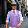 Hi-Tie Men's Paisley Lilac Silk Vest Waistcoat with Necktie Pocket Square Cufflinks Lapel Pin Formal Wedding Tuxedo view 4