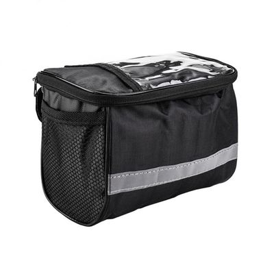 Collapsible Bike Basket, Large Capacity Bike Handlebar Bag, Multi-Purpose Detachable Bicycle Front Basket, Front Storage Bag with Reflective Strip for Shopping Commuter Pet Camping Outdoor Black