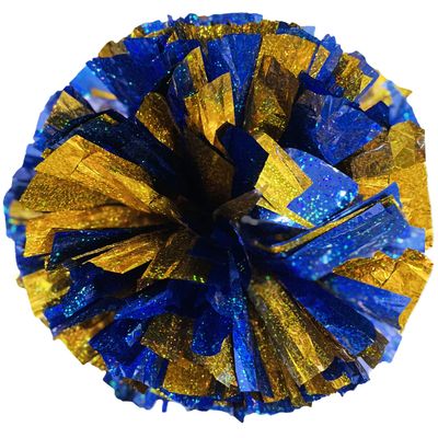 PUZINE 2pack 13" Cheerleading Pom Poms with New Handle for Team Spirit Sports Dance Cheering Kids Adults 100g (Holographic Blue with Gold)