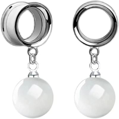 ZHAOZOUL 2 Pieces Stainless Steel White Bead Pendant Earbuds Dual Horn Earbud Amplifier,Silver,8mm