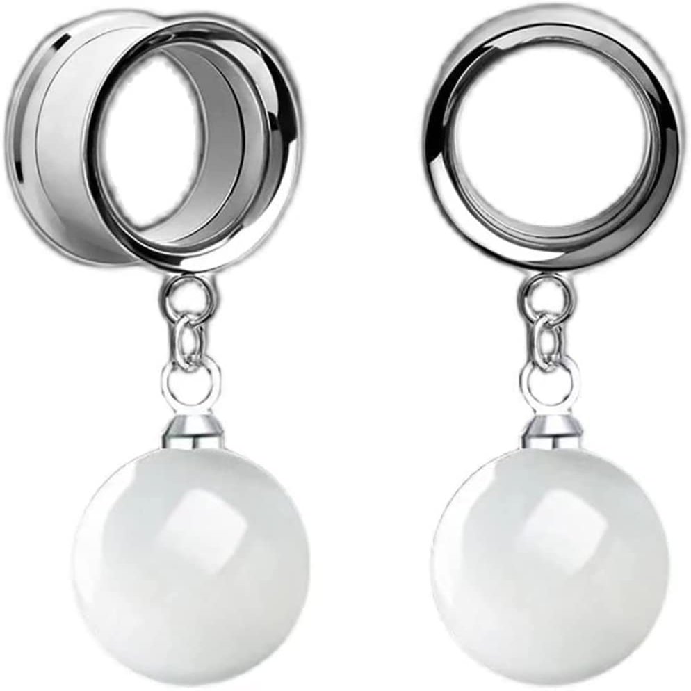 ZHAOZOUL 2 Pieces Stainless Steel White Bead Pendant Earbuds Dual Horn Earbud Amplifier,Silver,8mm