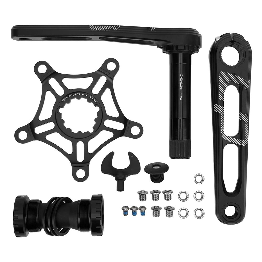 Folding Crankset CNC Aluminum Lightweight 130 BCD Crankset CNC Curved Hollow Handle Single Disc Black