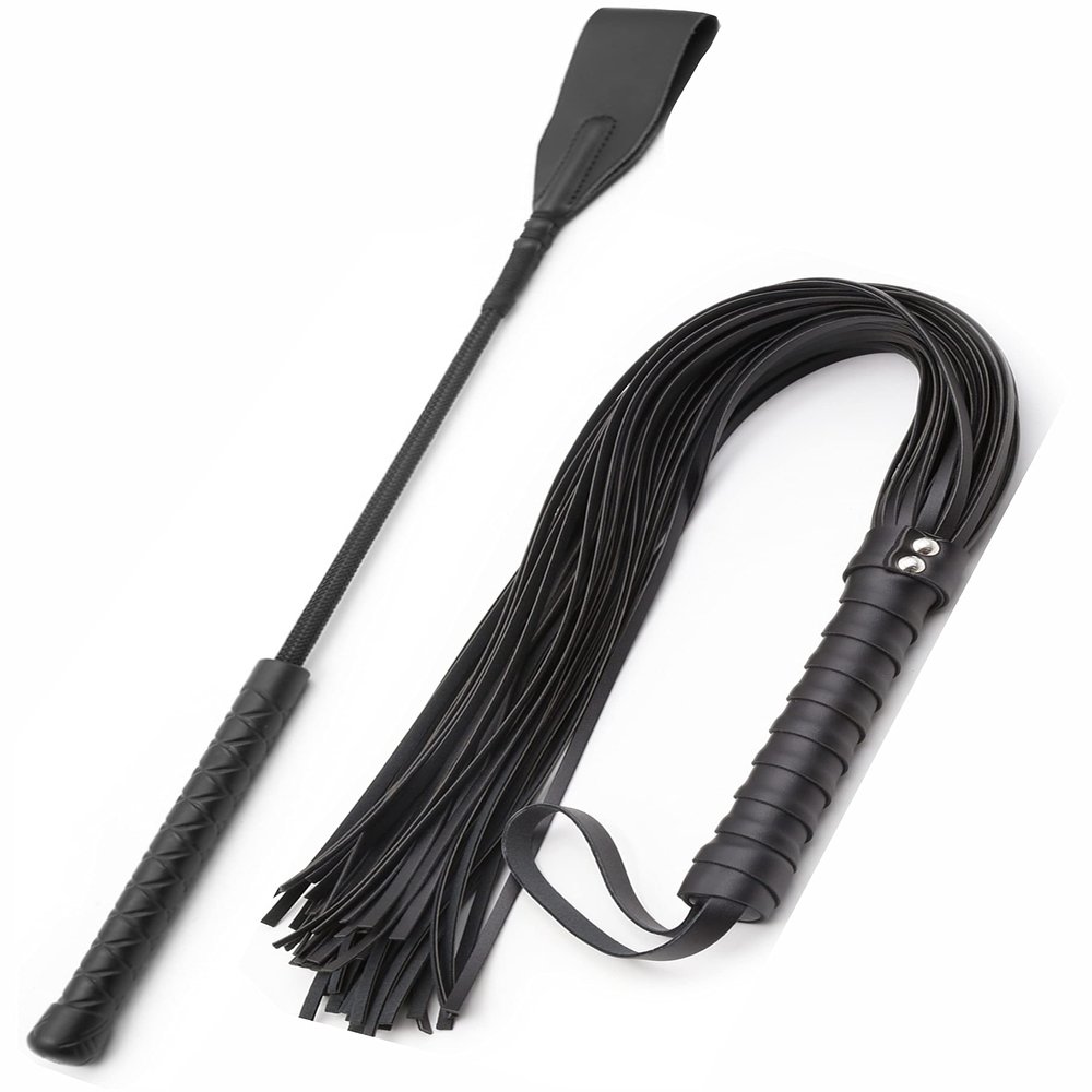 DERINODEM Riding Crop for Horses and Horse Whip Crop Set, Horse Crop 18" and Equestrian Whip 27" Black